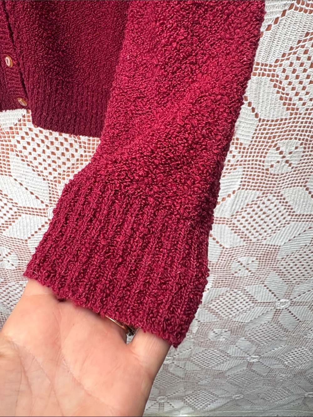 Vintage Burgundy Cable Knit Cardigan - Picture 4 of 7